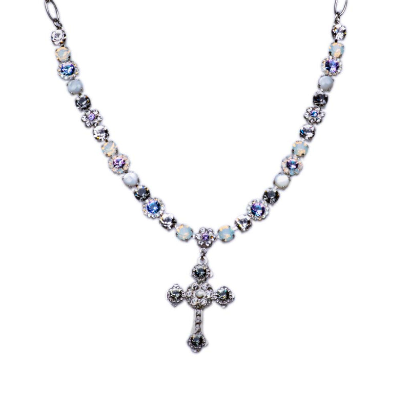 Medium Floral Cross Necklace in "Ice Queen"