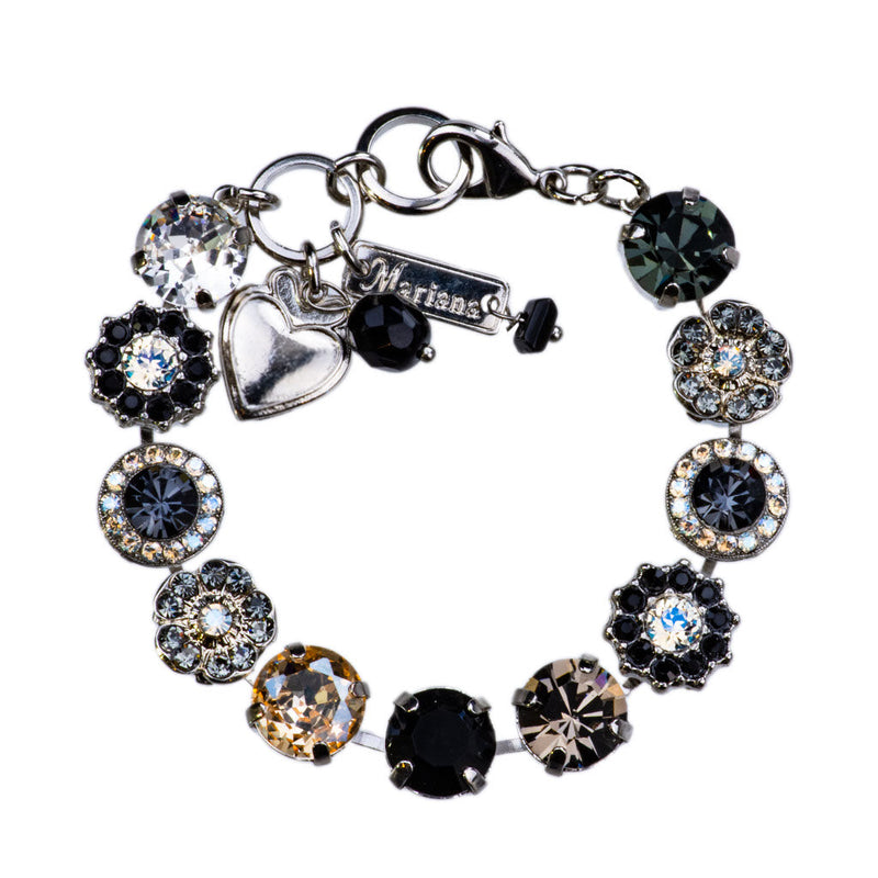 Large Rosette Bracelet in "Black Orchid" - Rhodium