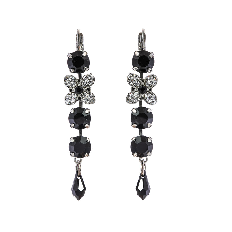 Dangling Crystals and Flower  Leverback Earrings
