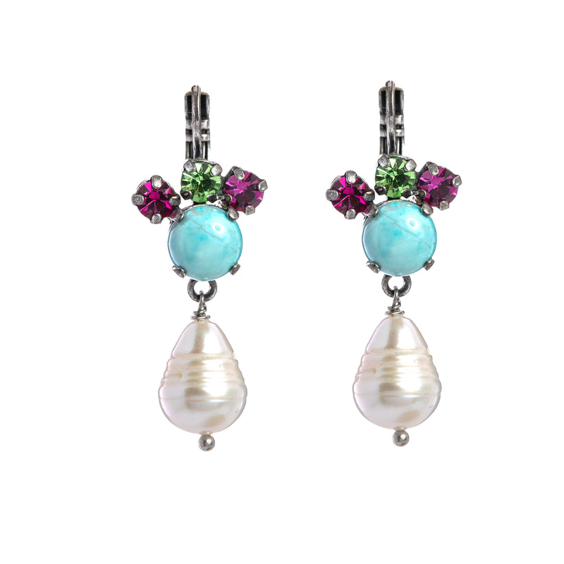 Cluster and Freshwater pearl Dangle Leverback Earrings