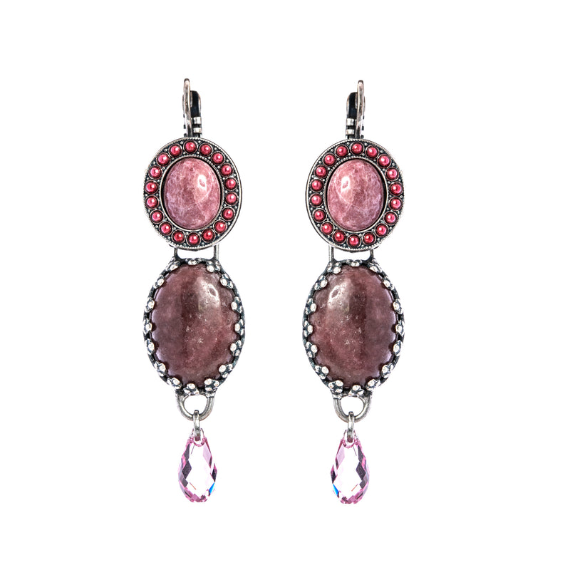 Oval Cluster and large faced stone Leverback Earrings