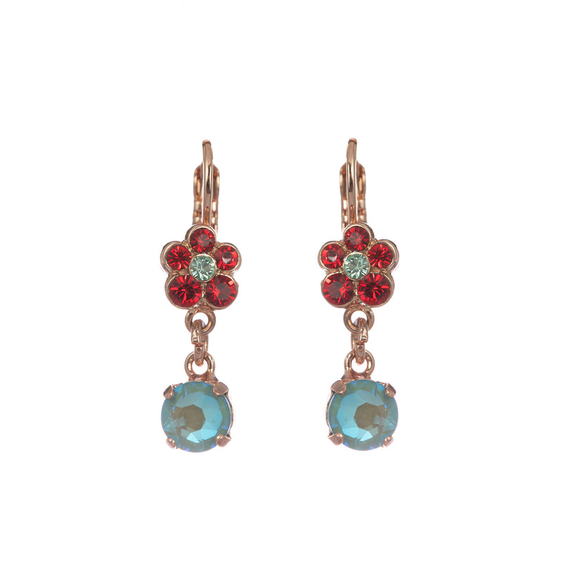 Flower and dangling stone Leverback Earrings