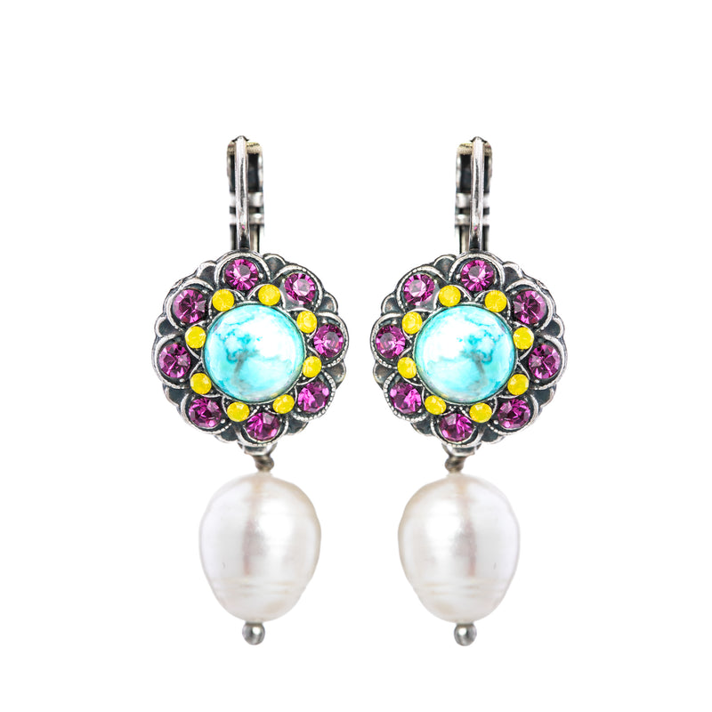 Cluster and drop fresh water pearl Leverback Earrings