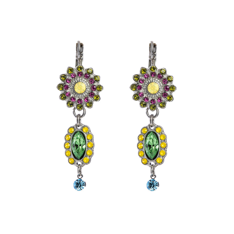 Flower and dangling halo Leverback Earrings
