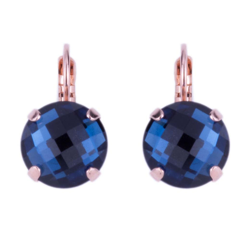 Large Round Leverback Earrings in "Checkerboard Royal Blue"