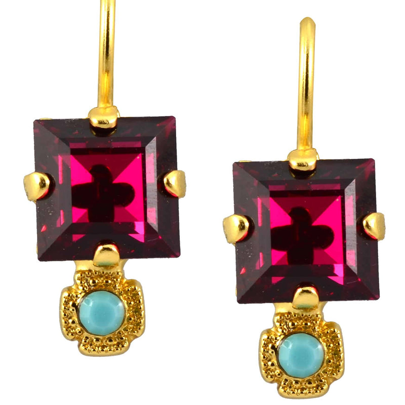 Petite Square and crystal Drop Leverback Earrings