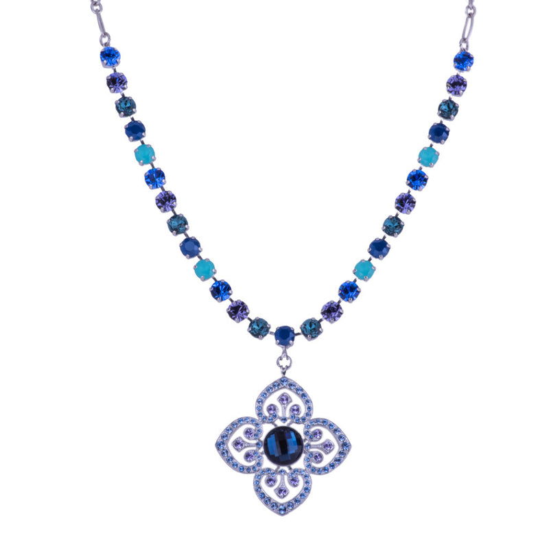 Medium Necklace with Hearted Medallion in "Electric Blue"