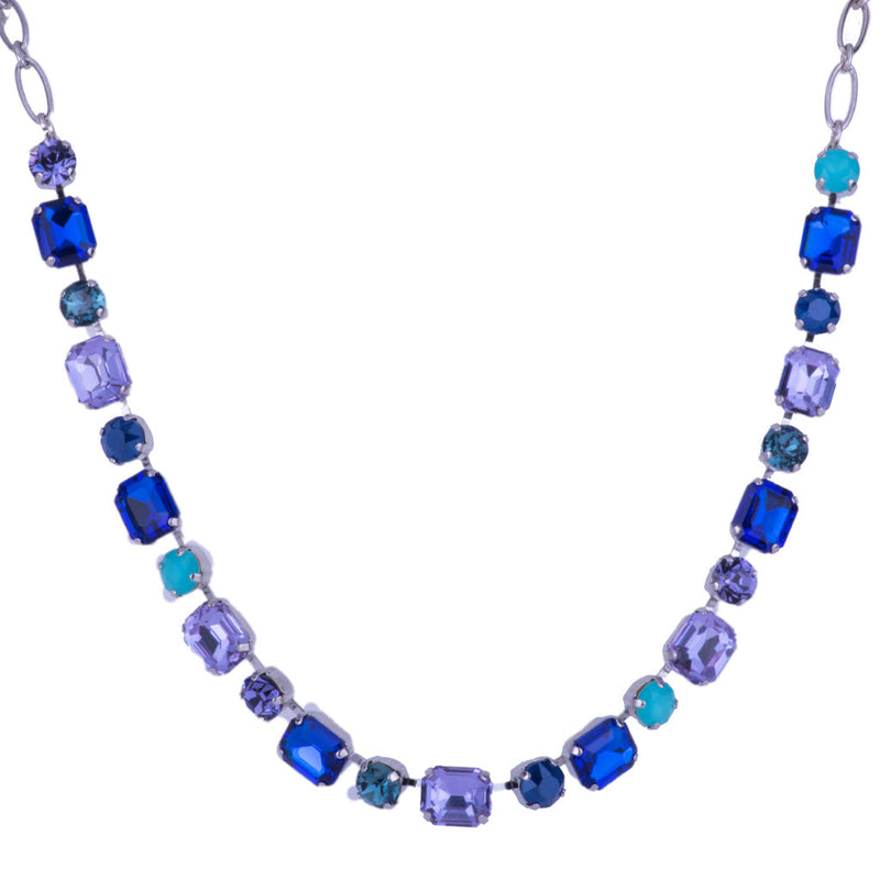 Medium Emerald Cut and Round Necklace in "Electric Blue"