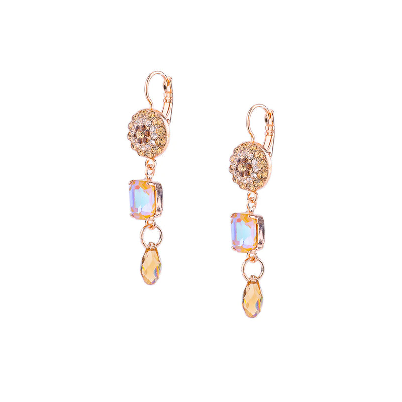 Round Pavé and Emerald Cut Leverback Earrings in "Chai"