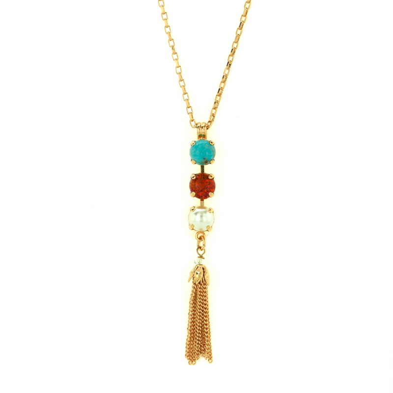 Must-Have Three Stone Pendant with Tassel in "Happiness-Turquoise"