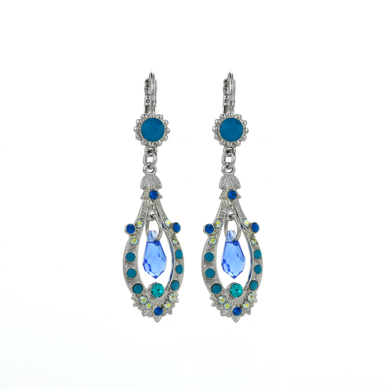 Open Oval Leverback Earrings with Dangle Briolette in "Serenity"