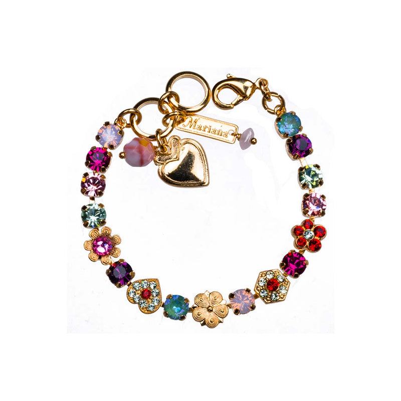 Petite Heart and Flower Bracelet in "Enchanted"