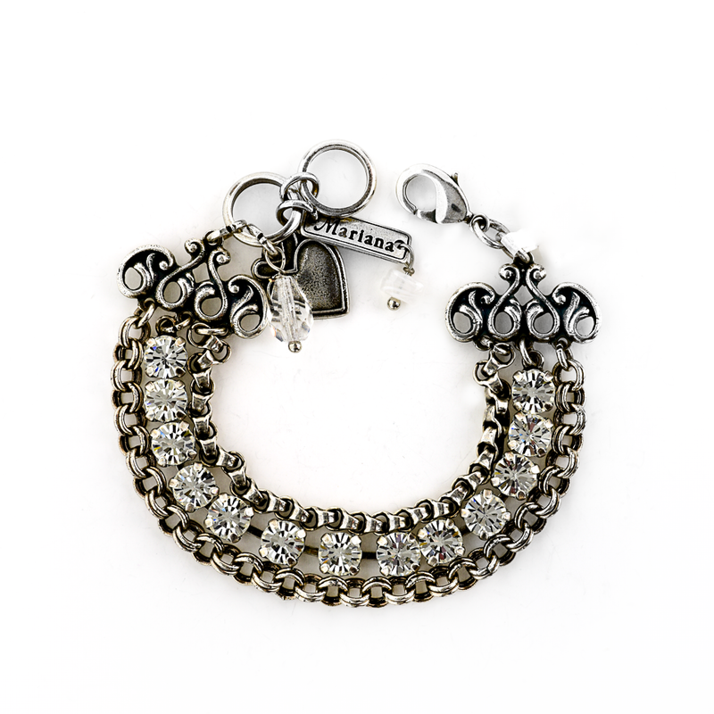 Triple Row Bracelet with Petite Stones and Chain in "On a Clear Day"