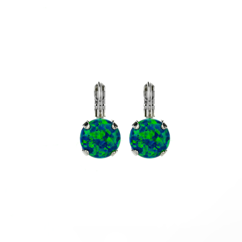 Lovable Single Stone Leverback Earrings in "Faux Green Tourmaline Opal"