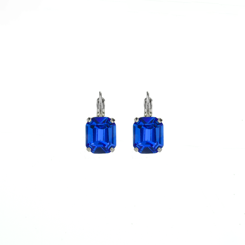 Emerald Cut Leverback Earrings in "Sapphire"