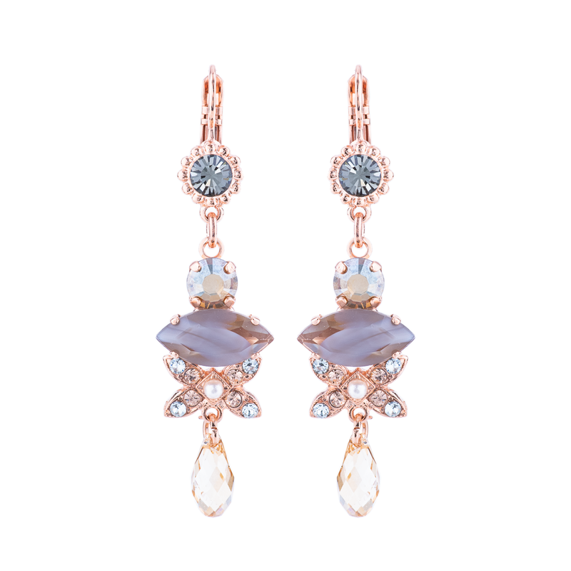 Marquise and Round Long Dangle Leverback Earrings in "Earl Grey"