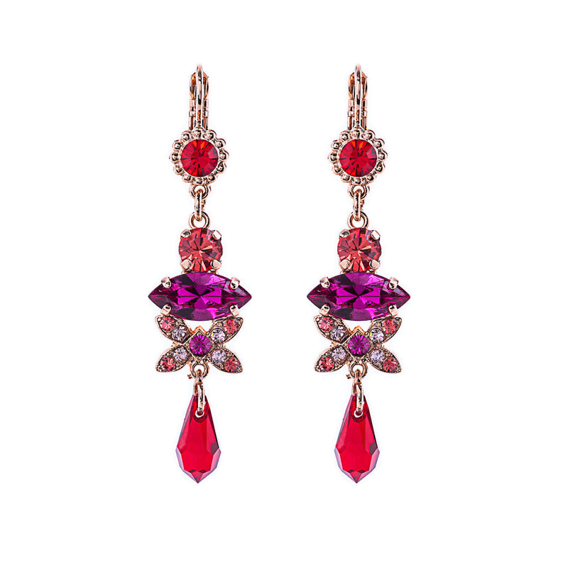 Marquise and Round Long Dangle Leverback Earrings in "Hibiscus"