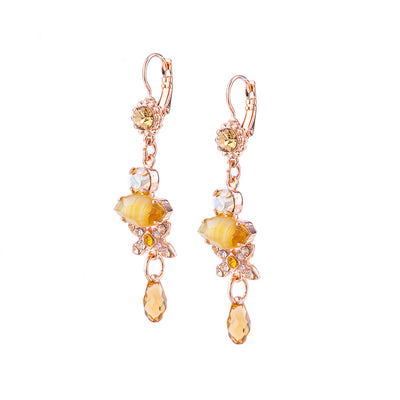 Marquise and Round Long Dangle Leverback Earrings in "Chai"