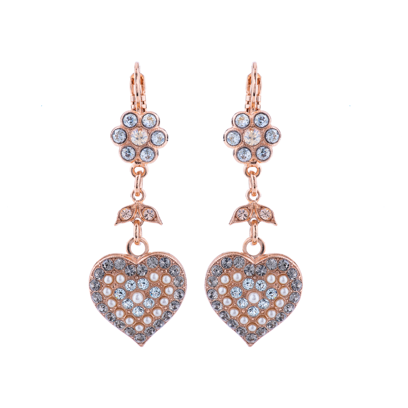 Flower and Heart Dangle Leverback Earrings in "Earl Grey"