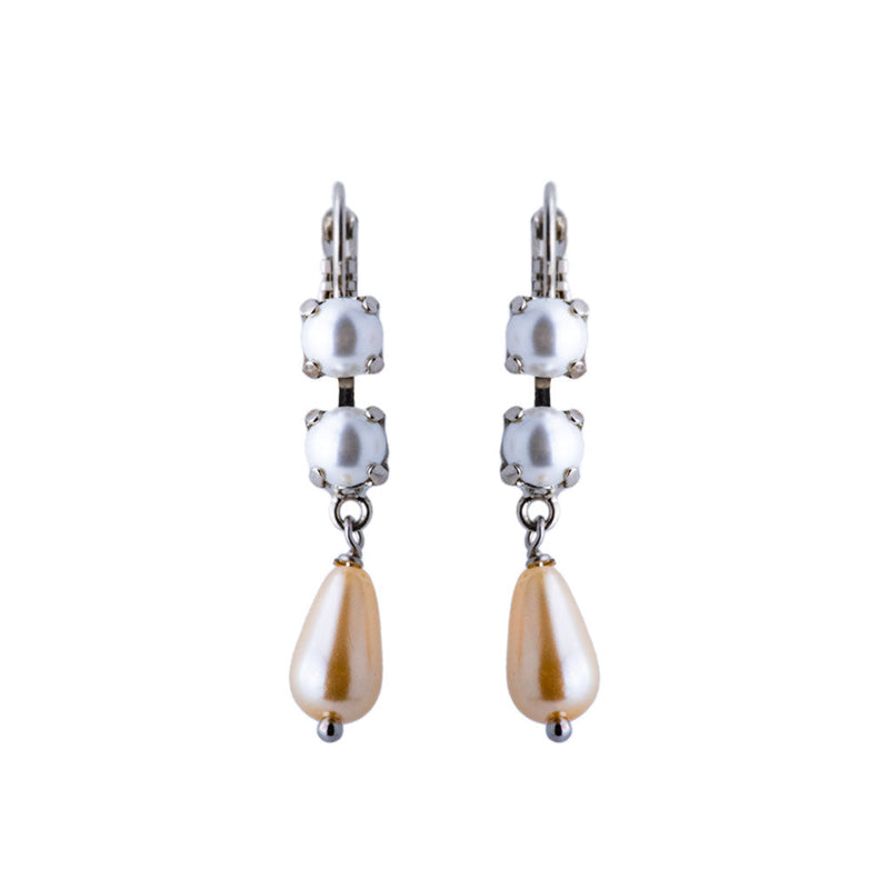 Petite Two Stone Dangle Leverback Earrings in "Cream Pearl"