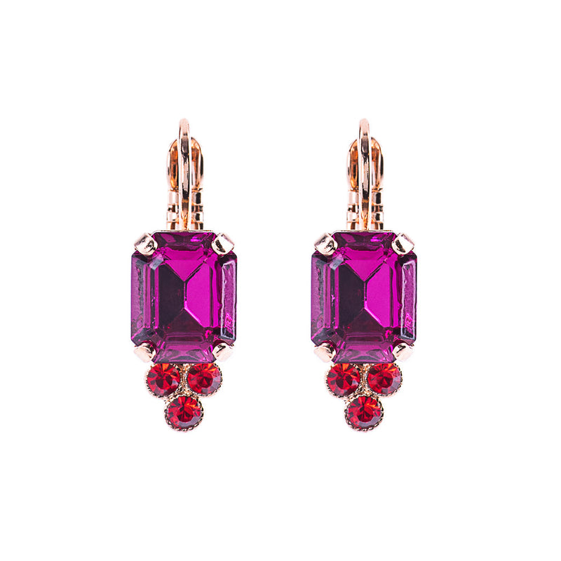 Petite Emerald Cut and Trio Cluster Leverback Earrings in "Hibiscus"