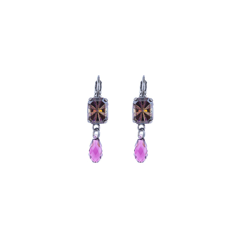 Petite Emerald Cut and Dangle Leverback Earrings in "Wildberry"