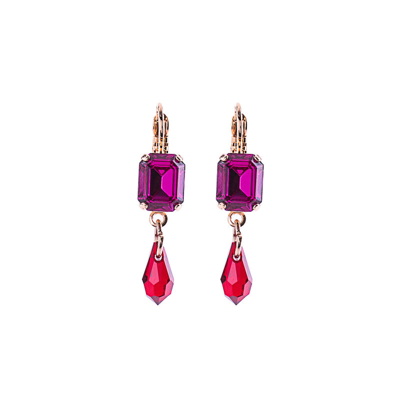 Petite Emerald Cut and Dangle Leverback Earring in "Hibiscus"