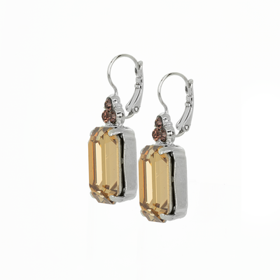 Emerald Leverback Earrings with Trio Round Stones "Meadow Brown"