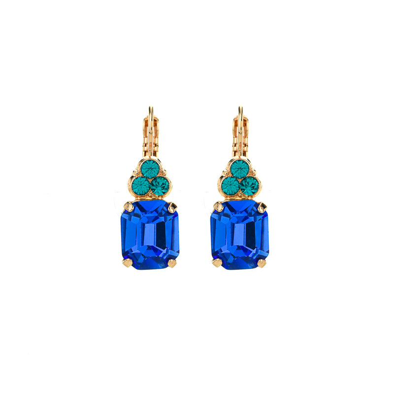 Petite Emerald Leverback Earrings with Trio Round Stones "Serenity"