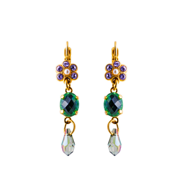 Flower with Oval Dangle and Briolette Leverback Earrings in "Mint Chip"