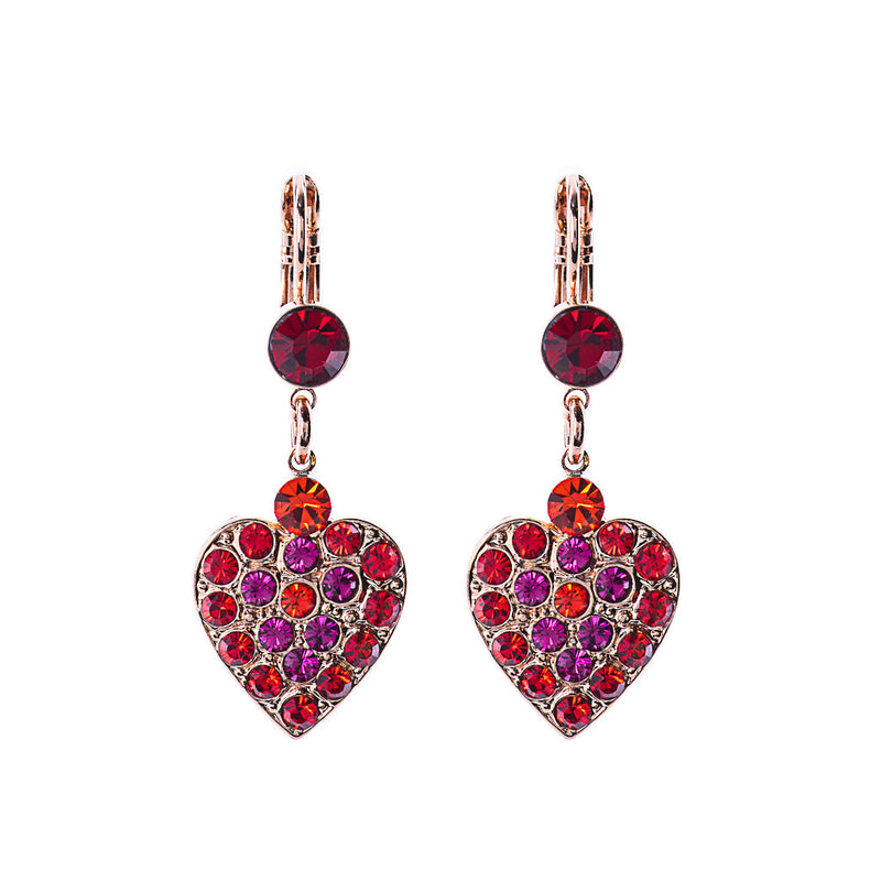 Dangle Heart Leverback Earrings in "Hibiscus"