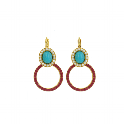 Oval Pavé and Circle Leverback Earrings in "Happiness-Turquoise"