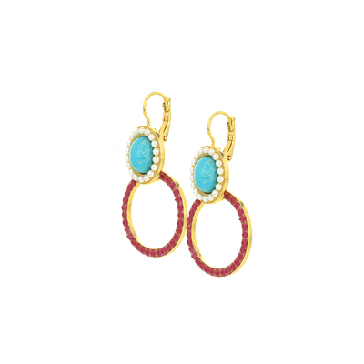Oval Pavé and Circle Leverback Earrings in "Happiness-Turquoise"