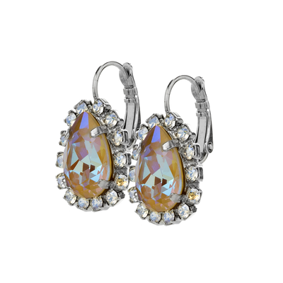 Pear Halo Leverback Earrings in "Peace"