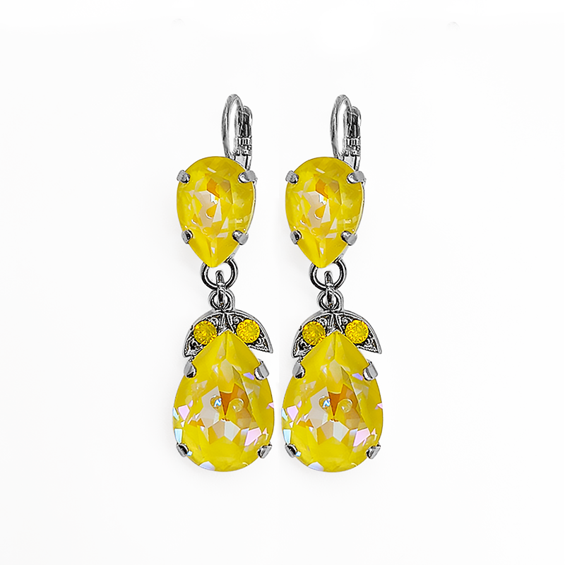 Double Pear Embellished Leverback Earrings in Sun-Kissed "Sunshine"