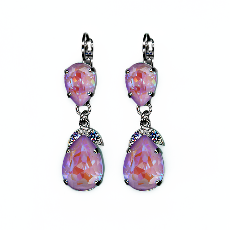Double Pear Embellished Leverback Earrings in Sun-Kissed "Lavender"