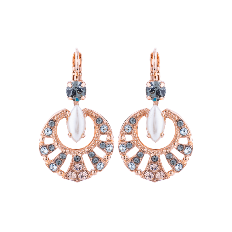 Round Shell Marquise Leverback Earrings in "Earl Grey"