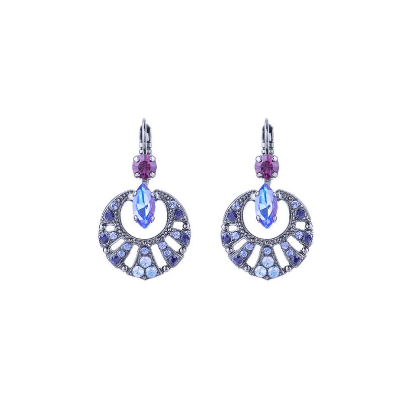 Round Shell Marquise Leverback Earrings in "Wildberry"