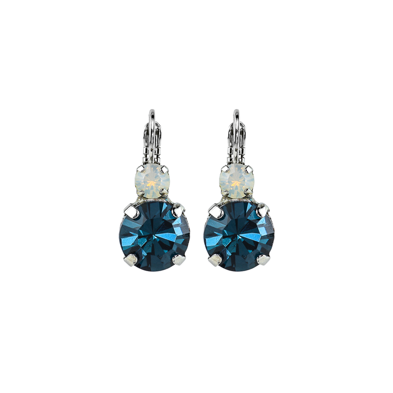 Lovable Double Stone Leverback Earrings in "Mood Indigo" - Rhodium