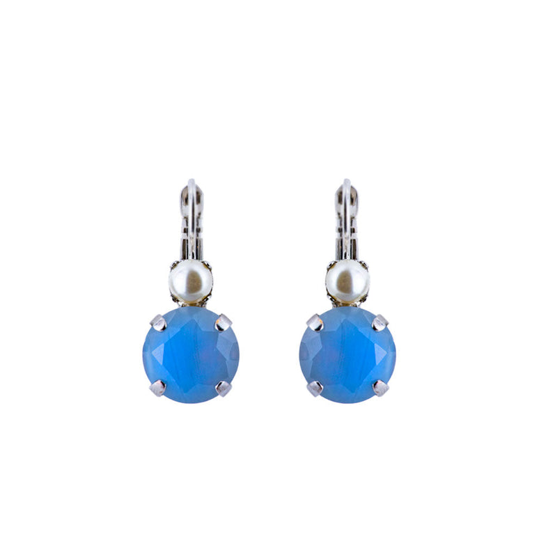 Lovable Double Stone Leverback Earrings in "Coated Pearl and Icy Opal"