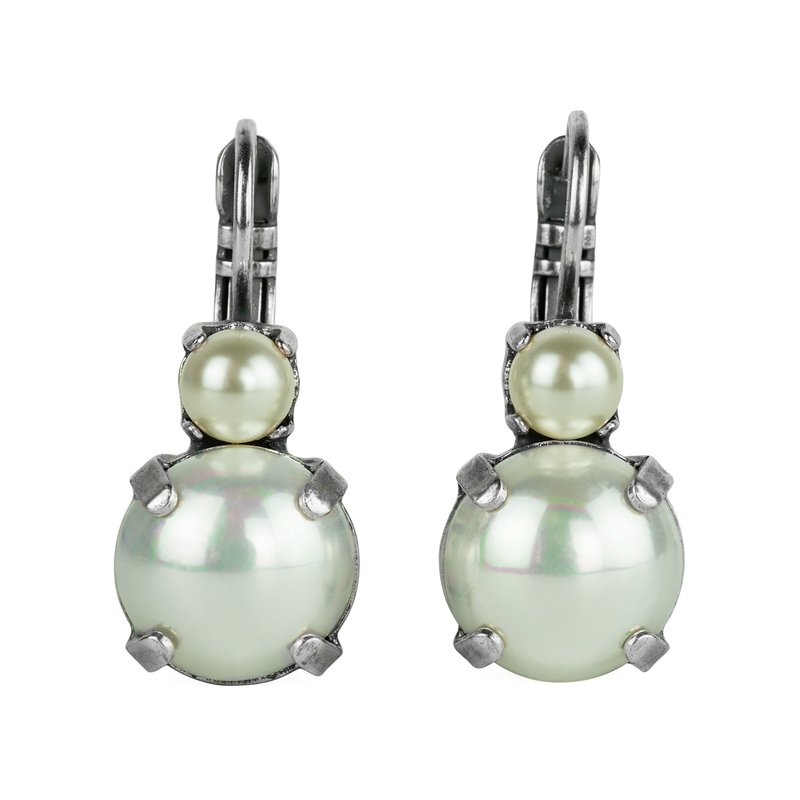 Lovable Double Stone Leverback Earrings in "Pearl"