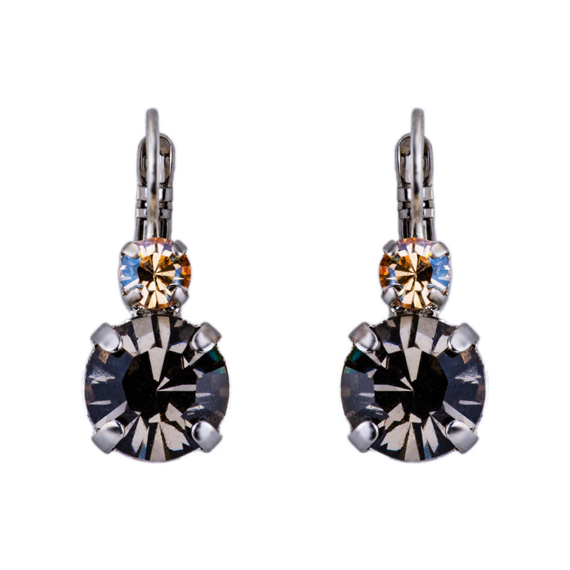 Lovable Double Stone Leverback Earrings in "Black Orchid" - Rhodium
