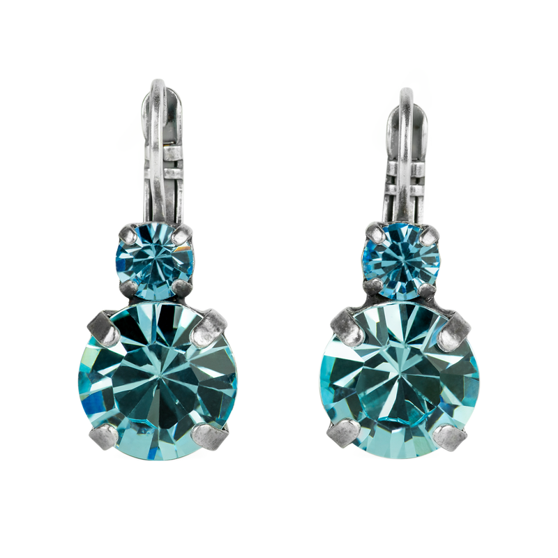 Lovable Double Stone Leverback Earrings in "Aquamarine"