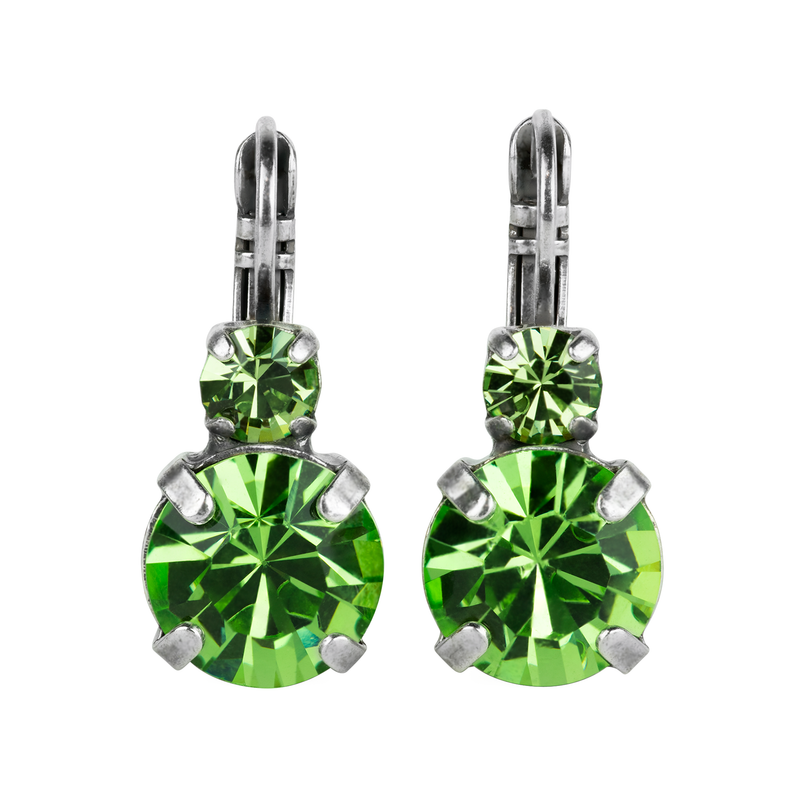 Lovable Double Stone Leverback Earrings in "Peridot"