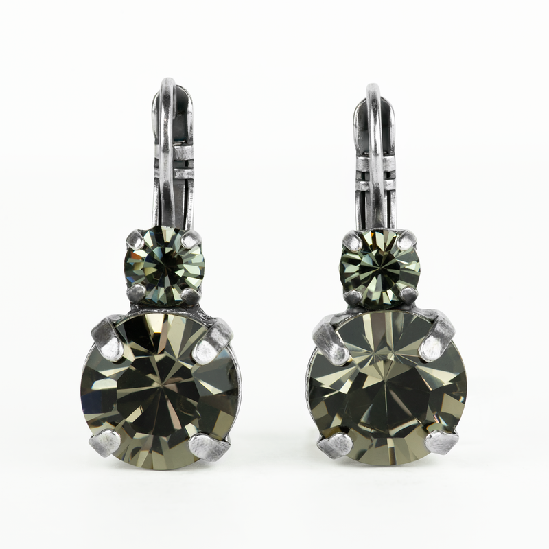 Lovable Double Stone Leverback Earrings in "Black Diamond"