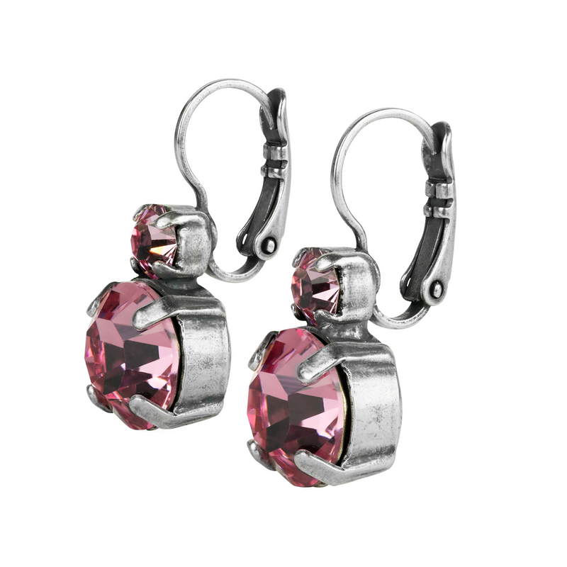 Double Stone Leverback Earrings in "Light Rose"