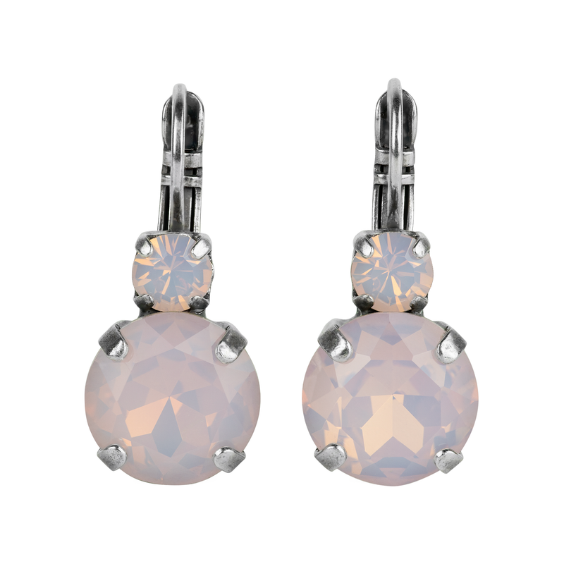 Lovable Double Stone Leverback Earrings in "Pink Opal"