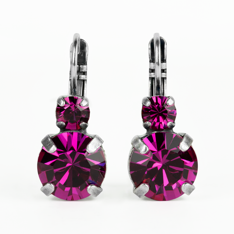 Lovable Double Stone Leverback Earrings in "Fuchsia"