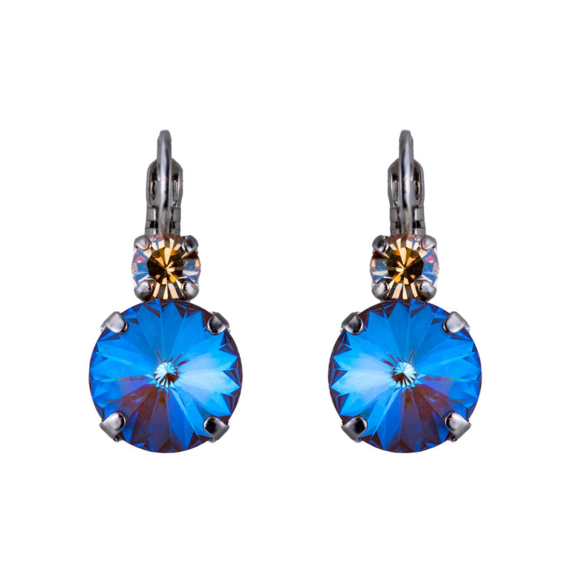 Lovable Rivoli Double Stone Leverback Earrings in "Golden Shadow/Sun-kissed Twilight" - Rhodium