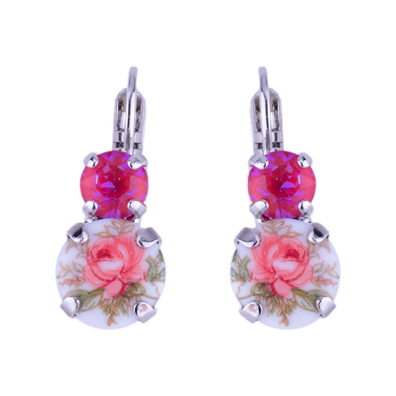 Double Stone Leverback Earrings "Sun-Kissed Blush & Painted Flower"